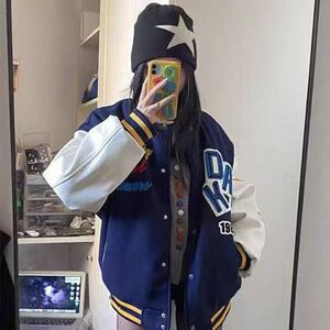 1506-1/JF6031/P63美式春秋季新款刺绣棒球服撞色男女情侣夹克图片