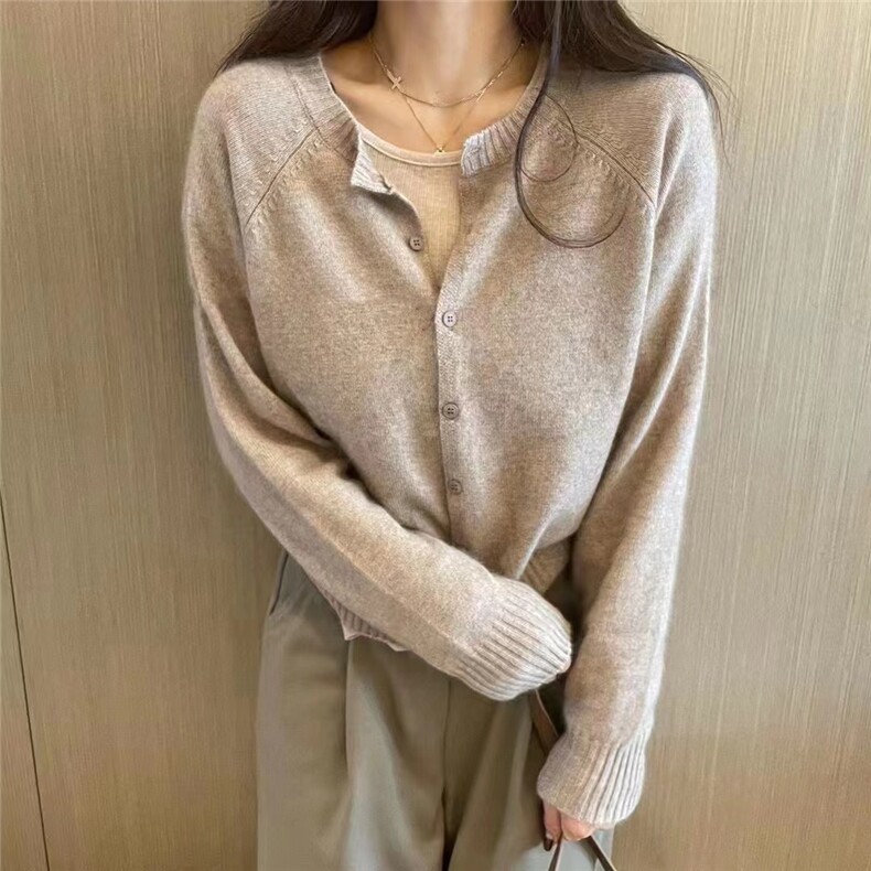 开衫女宽松短款毛衣外套软糯针织衫百搭显瘦上衣,针织衫/毛衣,半城羊绒