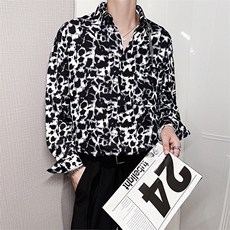 轻熟豹纹宽松阔版衬衣个性领口设计长袖衬衫CY04/P45，男装衬衫，电商A243
