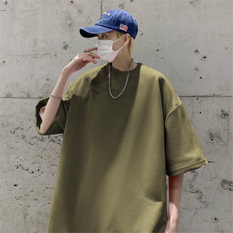 抖音得物直播高品质二开240克美式高街麂皮绒光版纯色短袖t恤12.5，男装T恤，电商A486-1