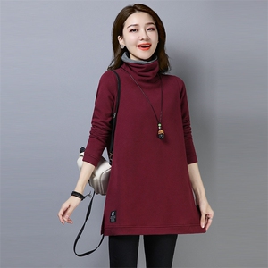2022年秋季新款加绒加厚卫衣女中长款韩版休闲百搭高领上衣服女棉图片