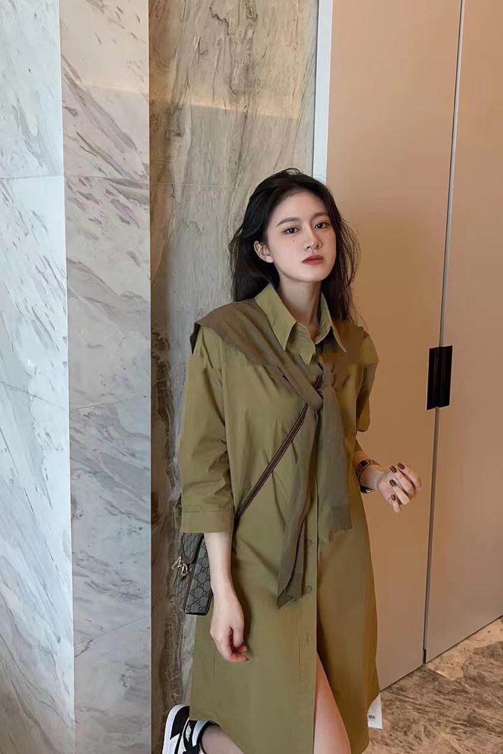 秋季披肩衬衫裙，女装衬衫，吉之红