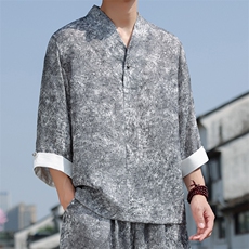 2025夏季新款男装新中式汉服衬衣风复古禅服盘扣衬衫C97-P95，男装衬衫，电商B277(原6028)