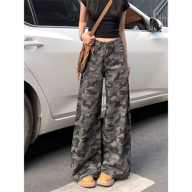 V030-P45高街工装阔腿迷彩牛仔裤宽松直筒裤子,男装牛仔裤,星座911-1