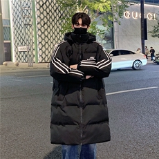 主推过膝棉衣织带三条杠长款加厚情侣羽棉服外套男G1076P168，男装棉衣，电商A339