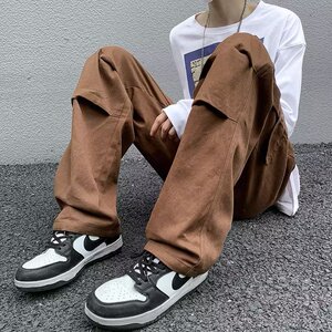 棕色工装裤男秋季潮牌街头高街vibe美式裤子直筒阔腿裤AK673-P45图片