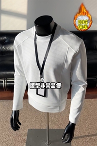 华棉320g圆领加绒抗寒长袖T恤男结构简约打底衫T6000J加绒特P22图片