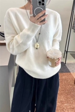 2025年秋季直筒型通勤单件长袖套头一字领半截抽条时尚百搭，女装羊毛衫，圣旺供货