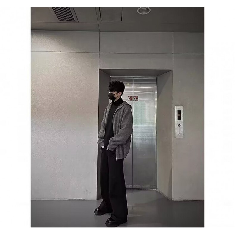 灰色连帽拉链毛衣男开衫秋冬季cleanfit慵懒风休闲复古针织衫,男装针织衫/毛衣,四季星座505