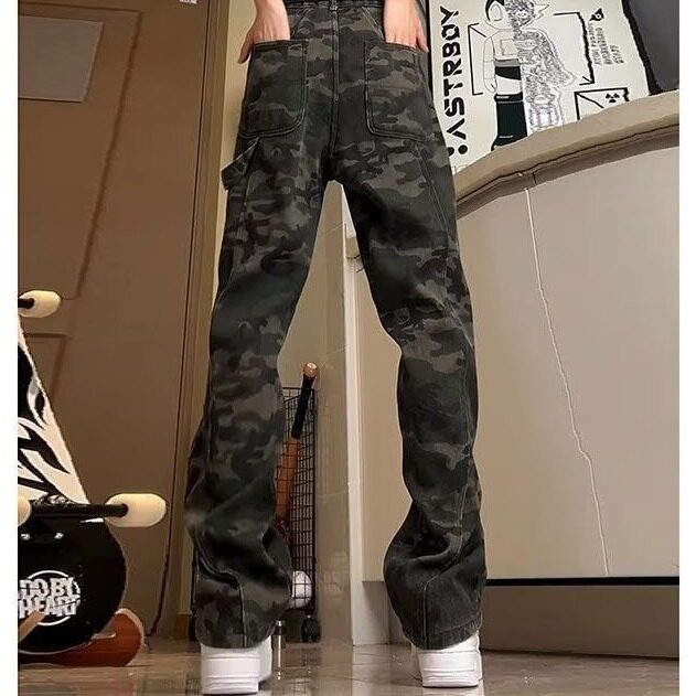 美式户外迷彩裤男风中高腰提档裤子潮牌伐木工装牛仔裤AMF88P45,男装牛仔裤,星座1013-5