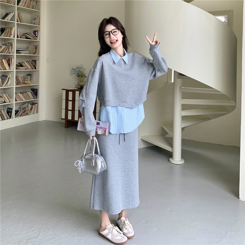现货新款衬衫背心卫衣半裙套装三件套26165P185K288,女装套装/套裙,2D035