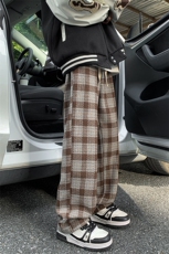 8XL-M特大码加厚毛呢料格子休闲裤宽松直筒长裤子男裤毛呢裤K946，男装休闲裤，电商D206-1