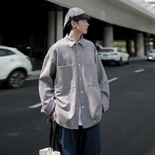 秋装新款麂皮绒夹克外套男休闲鹿皮工装上衣宽松潮A071-201-P70，男装夹克，电商A071