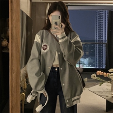 灰色复古学院风棒球服外套女秋新款设计感拼接休闲上衣C780-P100，女装短外套，星座911-2(原星座613-2）
