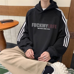 美式三杠条纹复连帽卫衣秋冬男女宽松长袖SWY2468 -P55控88 50棉图片