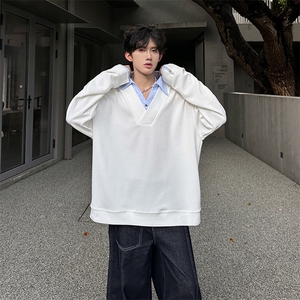 现货  双色拼接翻领V学院风百搭休闲男T恤  A071-3307-P55图片