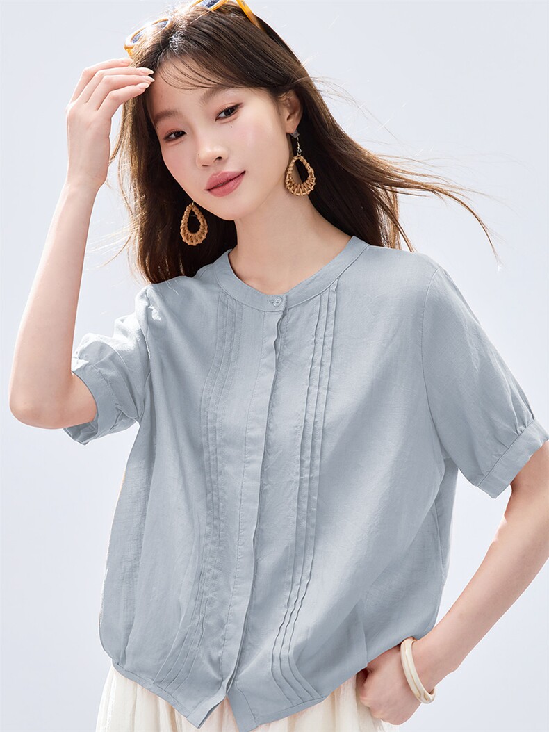 现货20262026夏装新款透气亲肤前片打条时尚舒适女士衬衣,女装衬衫,木子恋