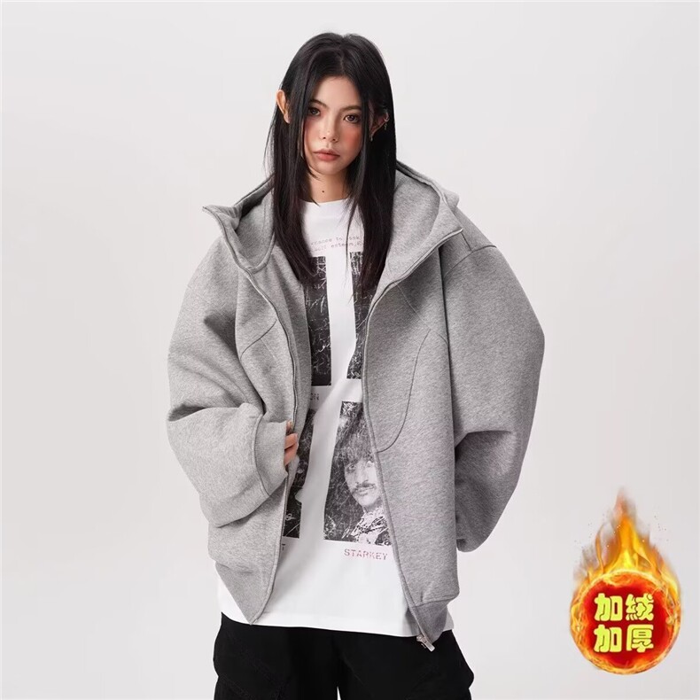 加绒连帽外套男美式卫衣高街潮牌痞帅开衫513AKS2406P57,女装短外套,星座513A
