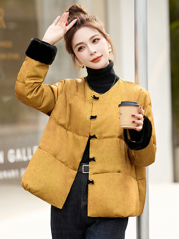 新中式复古国风羽绒服女2024冬季新款时尚气质拼接白鸭绒保暖外套,女装羽绒服,依如秀(原杭风阁)