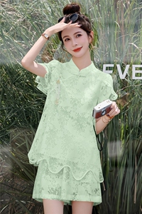 新中式风套装女夏高级感复古刺绣气质小香风短裤薄款两件套图片