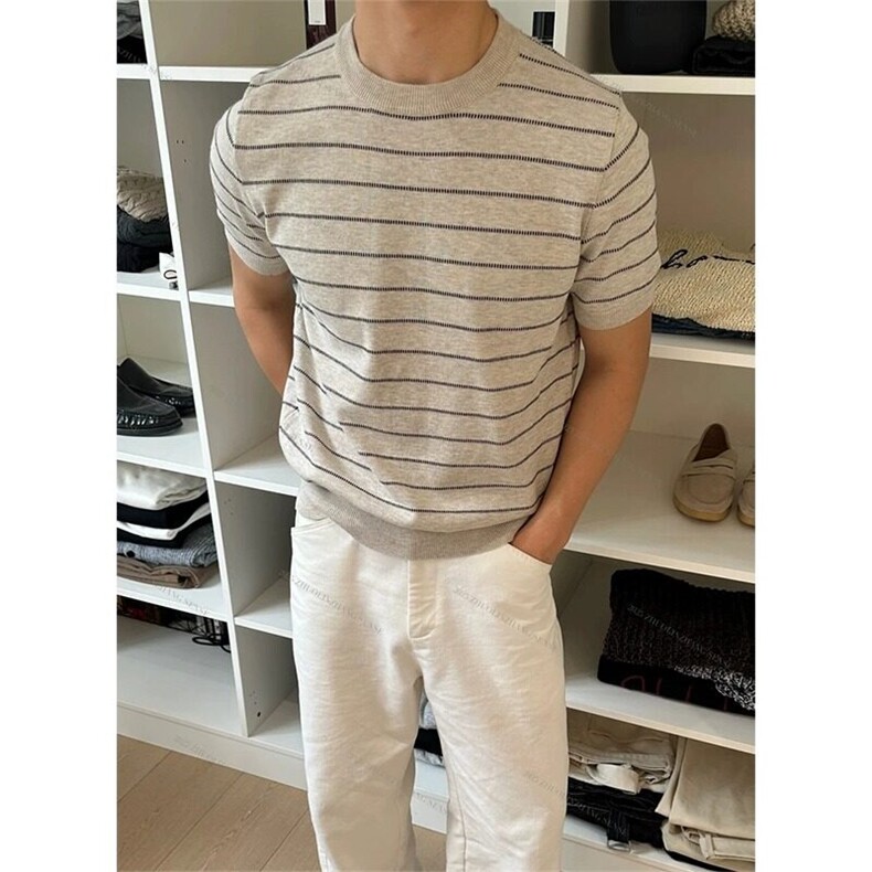 条纹针织短袖807-3-DXY29，男装T恤，星座807-3