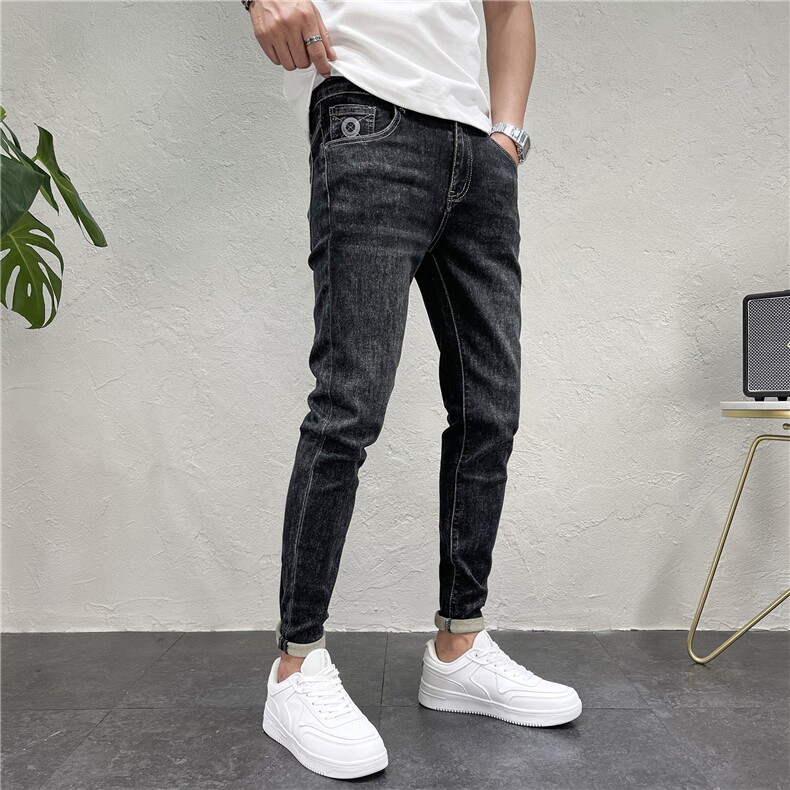 秋冬季新款黑灰色牛仔裤男韩版修身小脚裤百搭长裤D311W7508P88，男装牛仔裤，电商D311