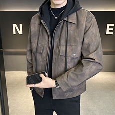 连帽假两件可拆卸男装皮衣高级感皮夹克外套男C317-6661-P160，男装夹克，电商C317
