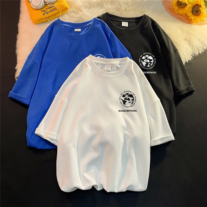 港风  纯棉夏季休闲宽松新款短袖T恤平铺暖光情侣 T6017 P25控38图片