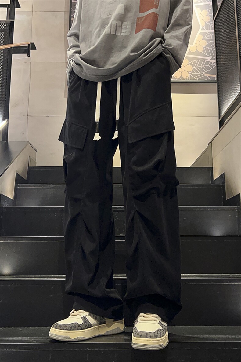 特批P40无差价秋季新款灯芯绒工装裤男欧棉绒痞帅潮阔腿长裤K1450,男装休闲裤,电商A001-1