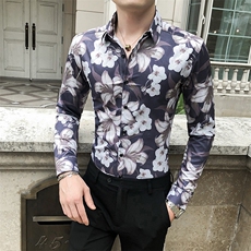 312A-5-273-P55长袖高级感秋季休闲英伦发型师韩版纯色男士衬衣，男装衬衫，星座312A-5