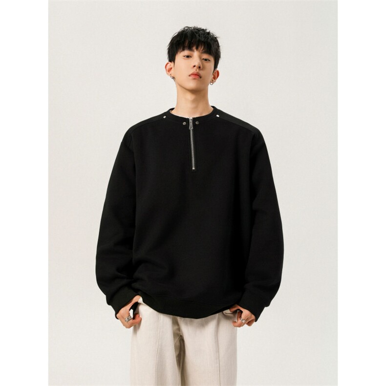 WY802-尺码M-3XL-P35-重磅纯色半拉链套头圆领卫衣宽松长袖上衣,男装卫衣,星座1811B