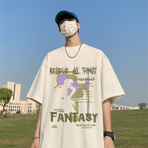 草地夏季宽松短袖T恤男潮T61105 P25控38图片