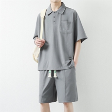 夏季新款港风翻领短袖上衣日系POLO衫休闲情侣冰丝套装男TZ11P60，男装T恤，电商B226-2（原B217-2）