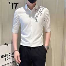 店主风社会小伙男烫砖高级感七分袖衬衫男衬衣301A-1/CS564/P55，男装衬衫，星座301A-1