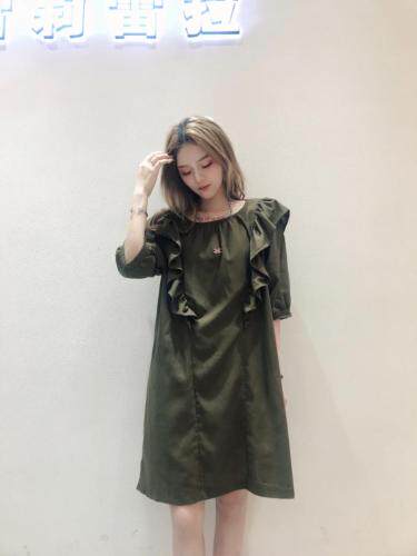 后背系带木耳花边裙，其它，雪莉雷拉