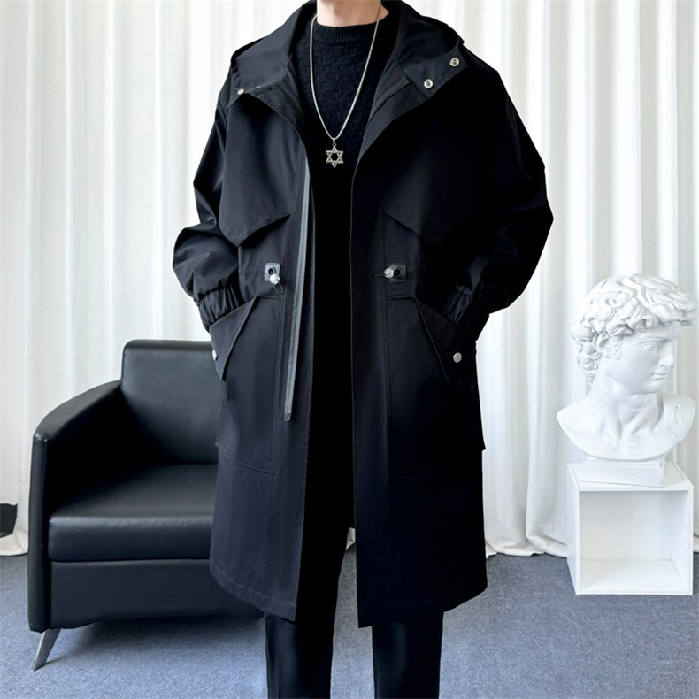 风衣男大衣男中长款加棉衣男加绒模黑F334薄批105加棉批120爆景C，男装风衣，星座401