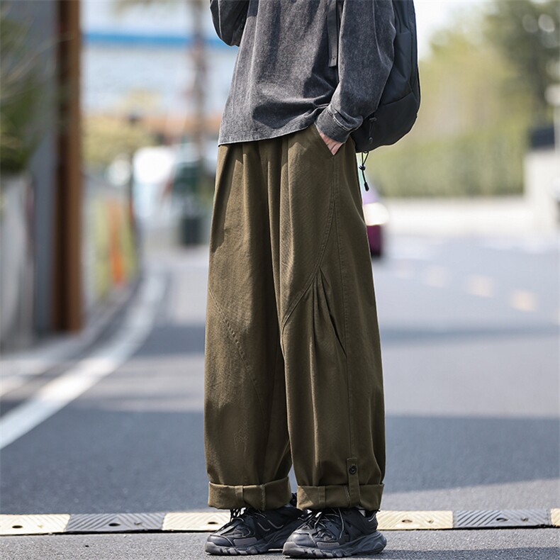 特批P55无差价秋季新款日系复古拼接褶皱垂感大码休闲裤男K5687,男装休闲裤,电商A001