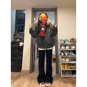 现货重磅boxy短款棉衣座山雕大毛毛领男女棉服水洗工装厚外套图片