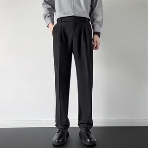 半松紧腰西裤男垂坠感直筒裤春夏宽松休闲裤那不勒斯裤子 A507图片