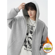 480G重磅加绒加厚硬挺boxy男女秋冬美式高街结构连帽卫衣开衫外套，女装短外套，电商A486-1