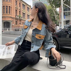复古小香风牛仔外套女春秋新款设计感拼接短款撞色毛边NZ010-80，男装工装外套，星座911-3