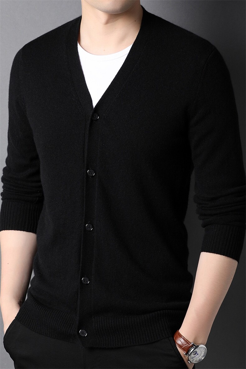 F81789山羊绒厚款新款百搭开衫V领中年男士羊绒衫毛衣,男装针织衫/毛衣,钱塘207-1