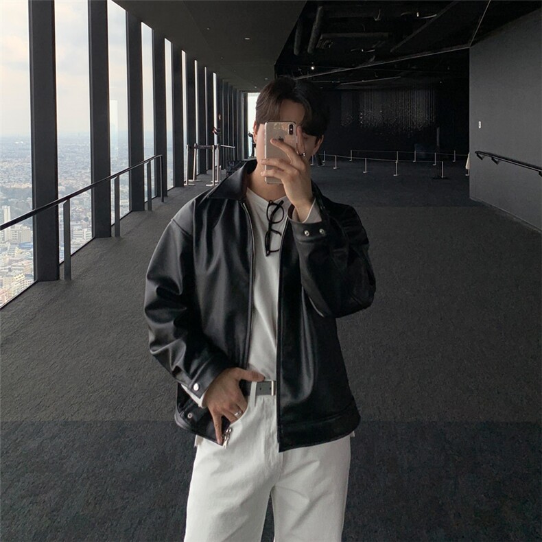 外套男士秋季时尚宽松机车服皮夹克男装韩版休闲时尚痞帅翻领皮衣,男装夹克,星座710