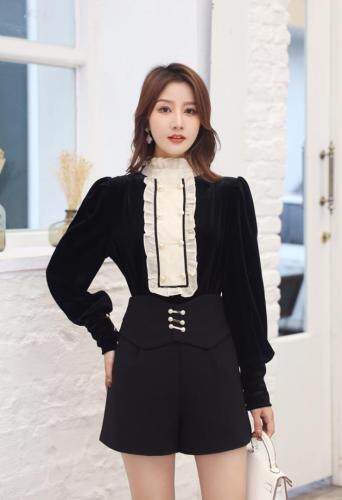 【现货】宫廷风木耳边丝绒精致小衫，欢迎各大商超二批采购，其它，伊洛姿