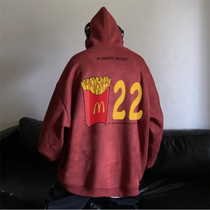 抖音品质港风秋季新款麂皮绒宽松潮流连帽卫衣JK23530特批45控78
