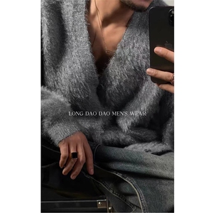 M34-P60 美式潮牌针织开衫外套男2025春秋冬季V领毛衣慵懒风图片