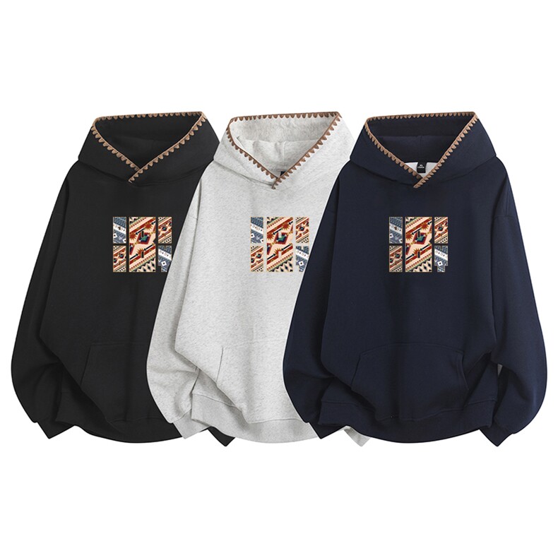 抖音得物高品质25秋冬美式重磅宽松纯色连帽贝壳刺绣卫衣AW6301,男装卫衣,电商A443