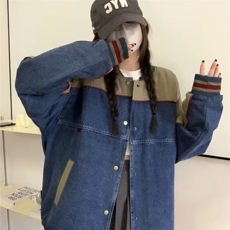 JK8527-P73美式复古今年流行牛仔外套男女美秋季新款拼接,男装工装外套,电商B323A