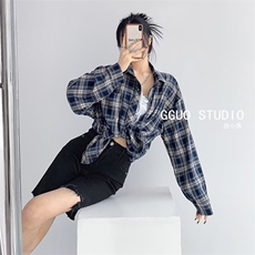C237-P28美式高街格子长袖衬衫女秋季2025年新款小众初秋衬衣，男装衬衫，电商B323A