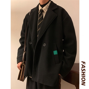 N6138/P85冬款西服双排扣毛呢大衣男宽松大码呢料夹克外套呢子